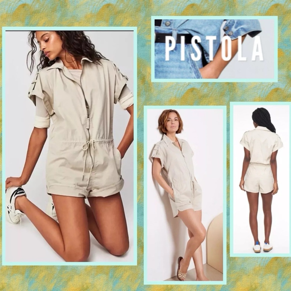 Pistola Meg Short Sleeve Romper Front Zip Tie Waist